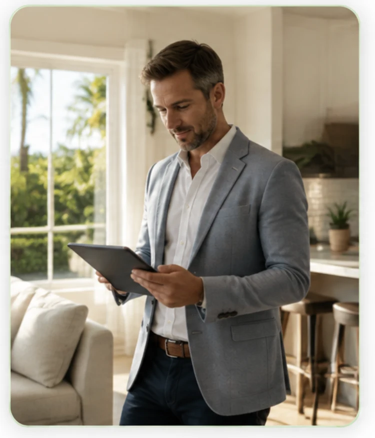 Property manager reviewing a rental home on a tablet