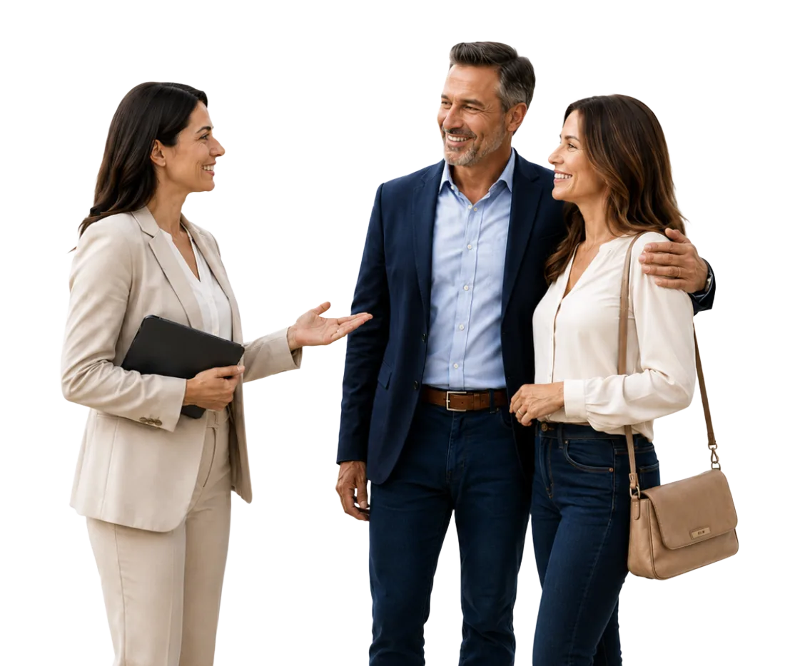 Realtor introducing a property owner couple to Rent Solutions