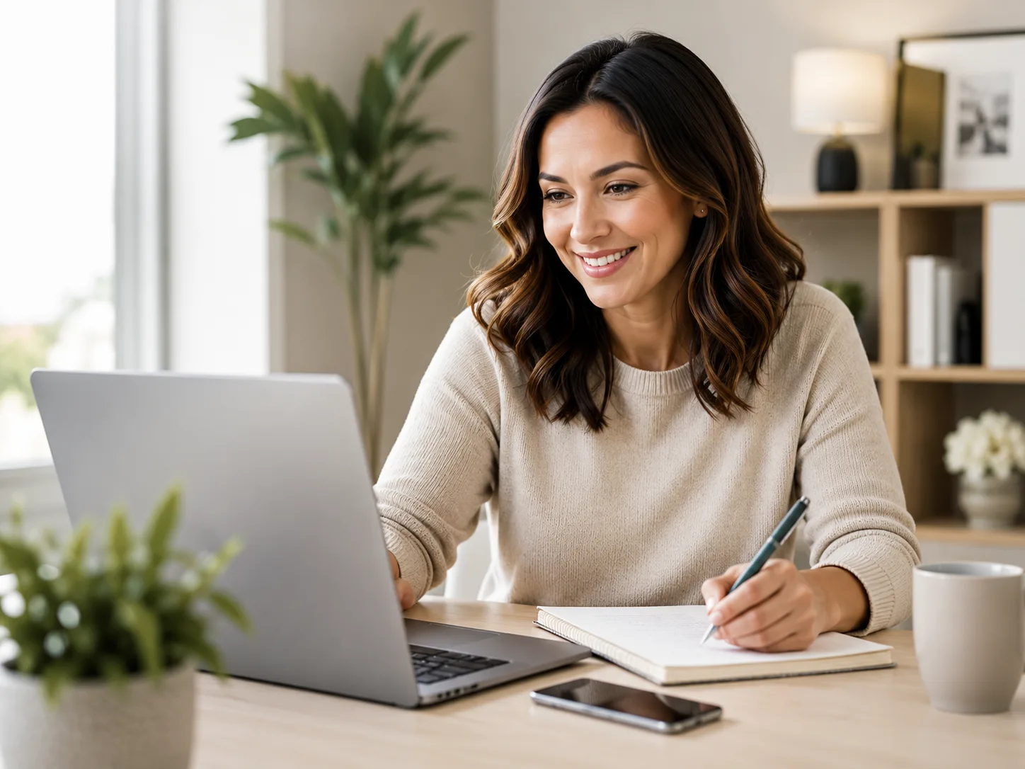 Real estate agent referring clients from her home office